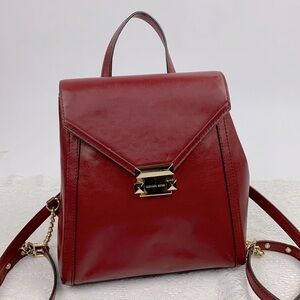Michael Kors Whitney Leather Backpack Purse Gold chain Brick red New NWOT